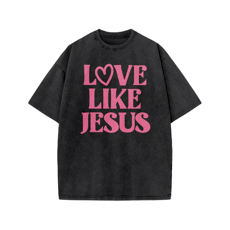 Love Like Jesus Valentine's Day Print Acid Washed T-shirt - Black - US20-22(3XL) - image 2
