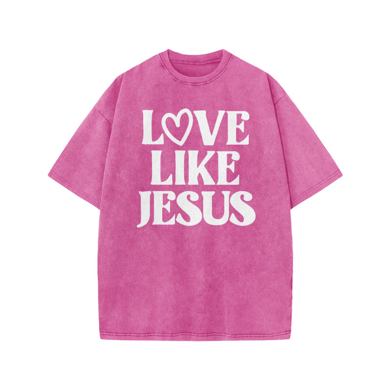 Love Like Jesus Valentine's Day Print Acid Washed T-shirt - Pink - US20-22(3XL) - image 1