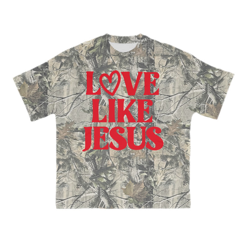 Love Like Jesus Valentine's Day Camouflage Print T-shirt - Red - 8XL - image 1