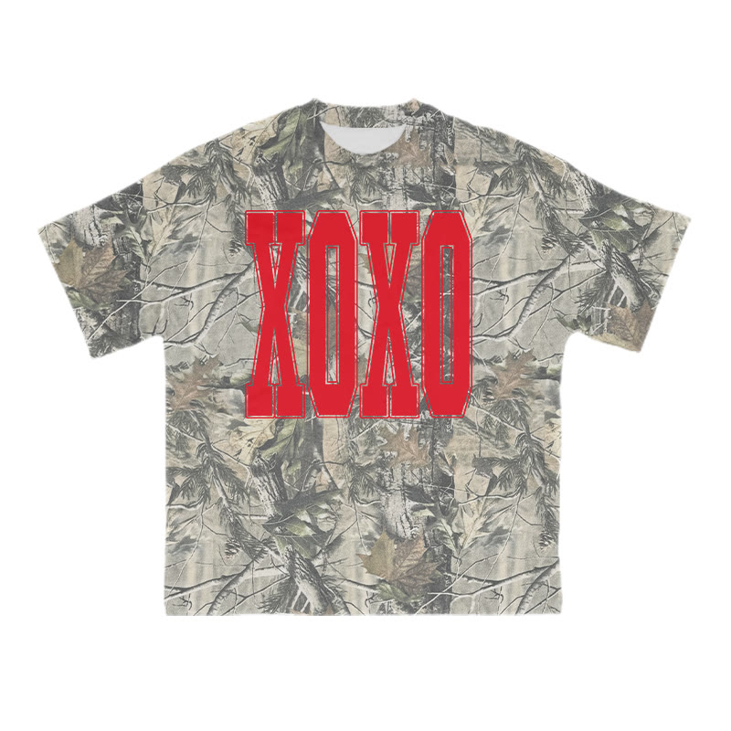 Xoxo Valentine's Day Camouflage Print T-shirt - Red - 8XL - image 1