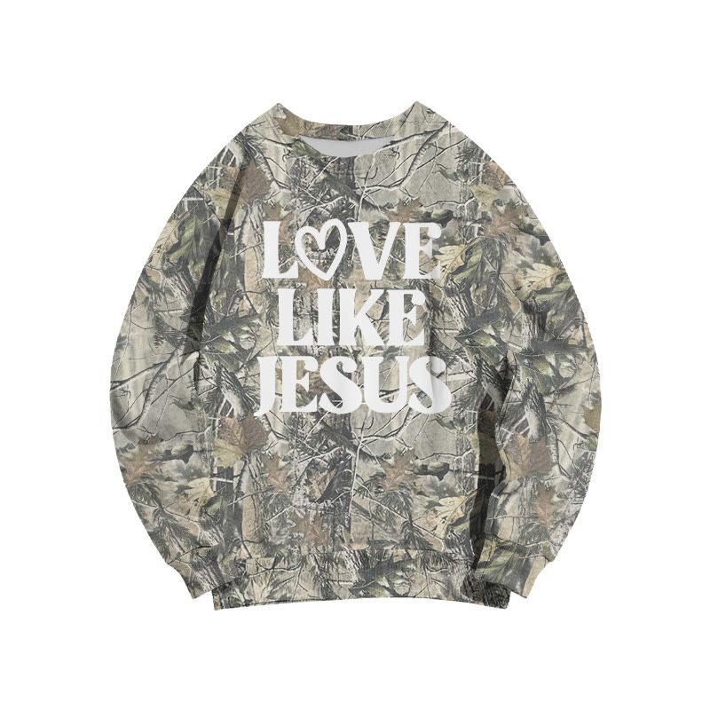 Love Like Jesus Valentine's Day Dead Leaves Camouflage Print Sweatshirt - White - 6XL - image 2