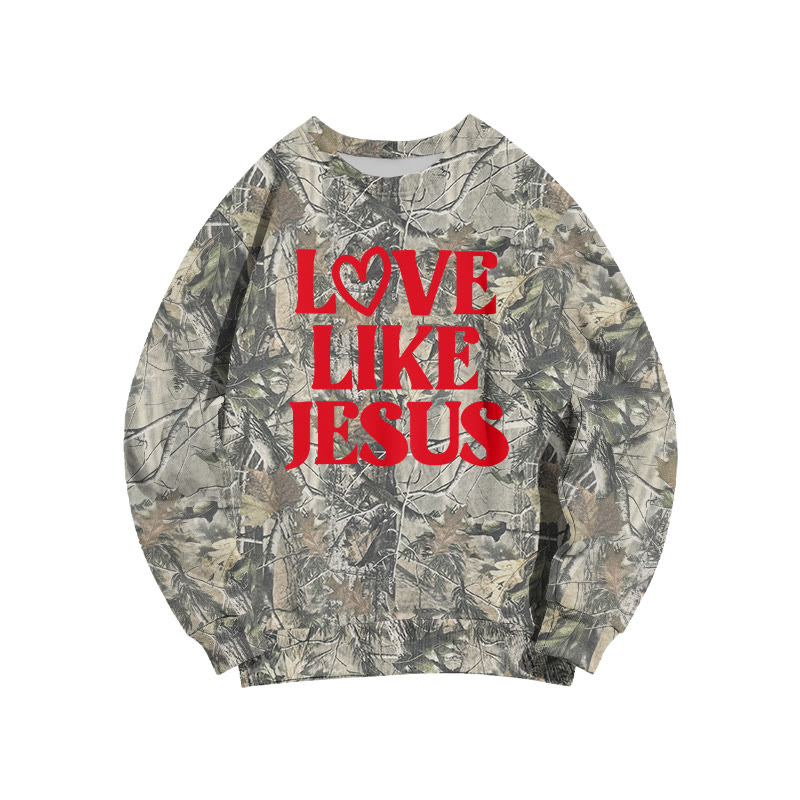 Love Like Jesus Valentine's Day Dead Leaves Camouflage Print Sweatshirt - Red - 6XL - image 1