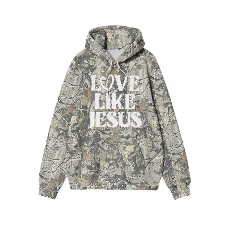 Love Like Jesus Valentine's Day Dead Leaves Camouflage Print Hoodie - White - US44-46(8XL) - image 2
