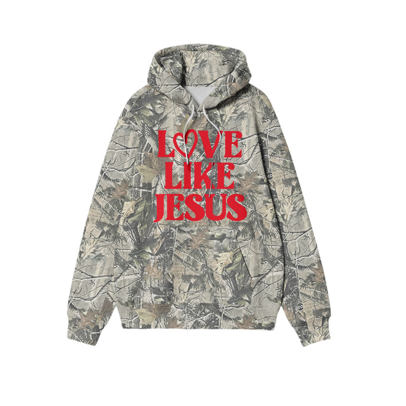 Love Like Jesus Valentine's Day Dead Leaves Camouflage Print Hoodie - Red - US44-46(8XL) - image 1