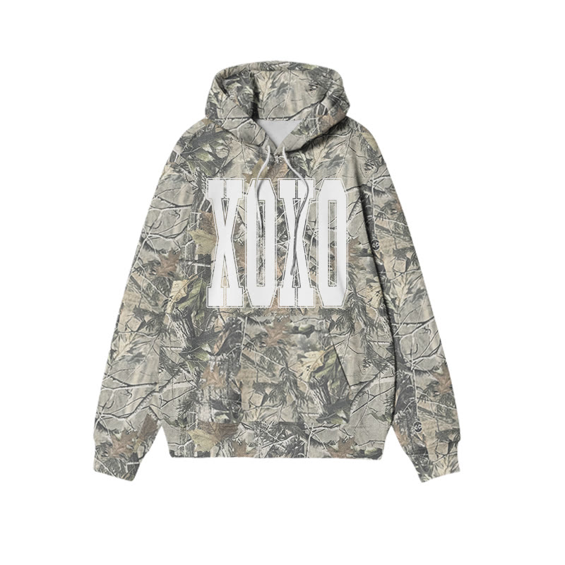 Xoxo Valentine's Day Dead Leaves Camouflage Print Hoodie - White - US44-46(8XL) - image 2