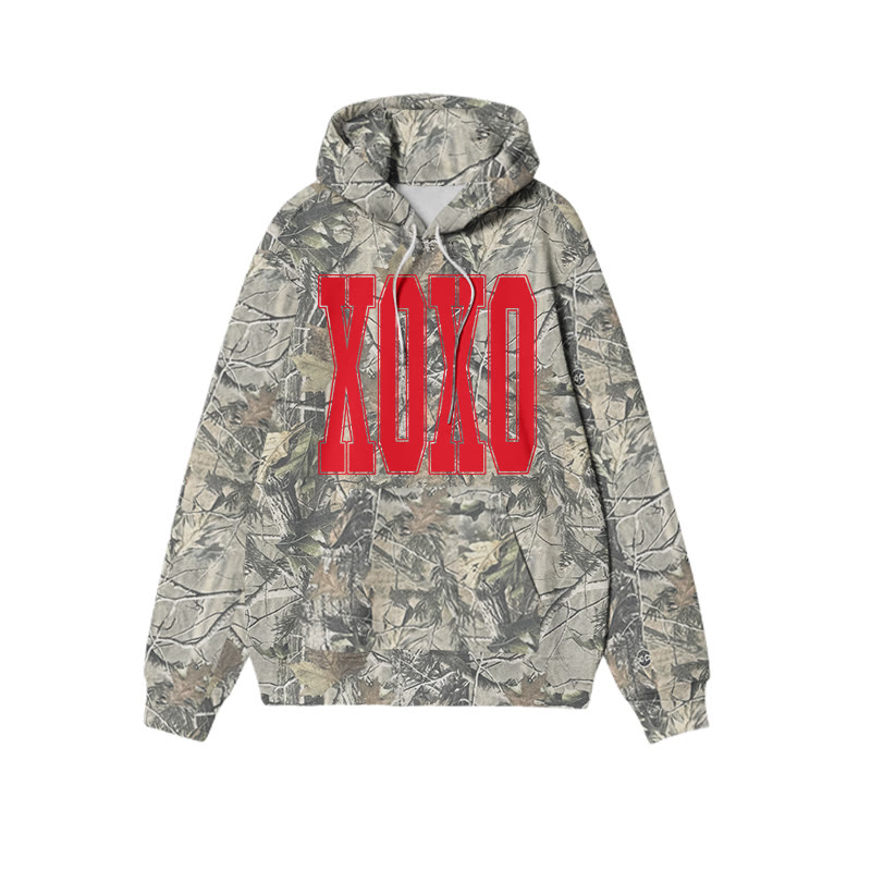 Xoxo Valentine's Day Dead Leaves Camouflage Print Hoodie - Red - US44-46(8XL) - image 1