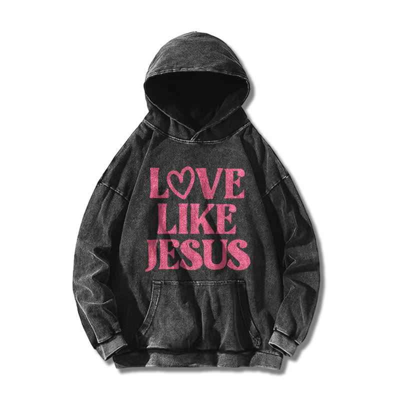 Love Like Jesus Valentine's Day Printed Washed Hoodie  - Black - US16-18(2XL) - image 2