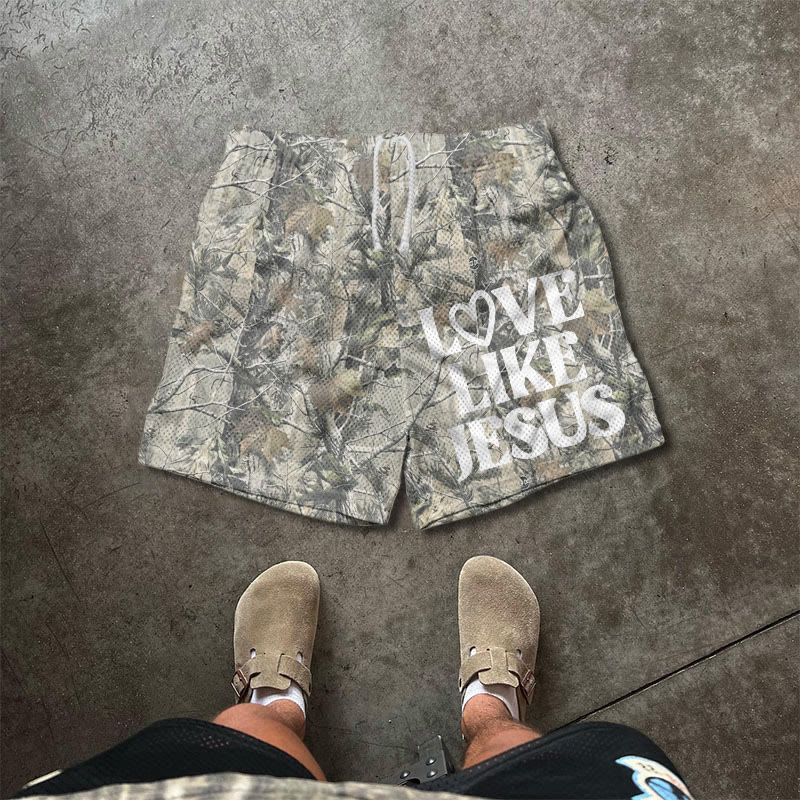 Love Like Jesus Camo Valentine's Day Print Mesh Shorts - White - 5XL - image 2