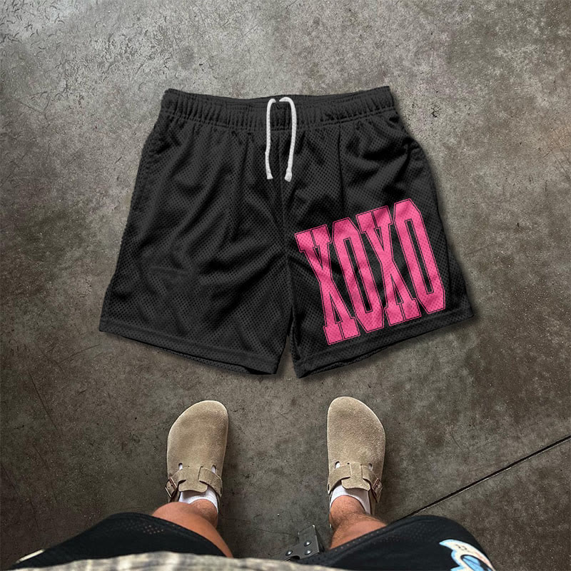 Xoxo Valentine's Day Print Mesh Shorts - Black - 5XL - image 3