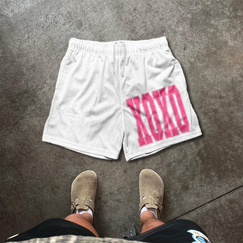Xoxo Valentine's Day Print Mesh Shorts - White - 5XL - image 2