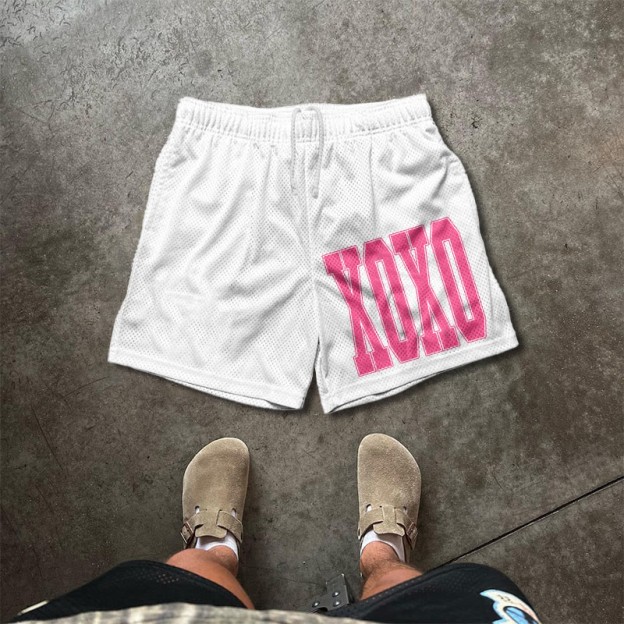 Xoxo Valentine's Day Print Mesh Shorts - White - 5XL - image 2