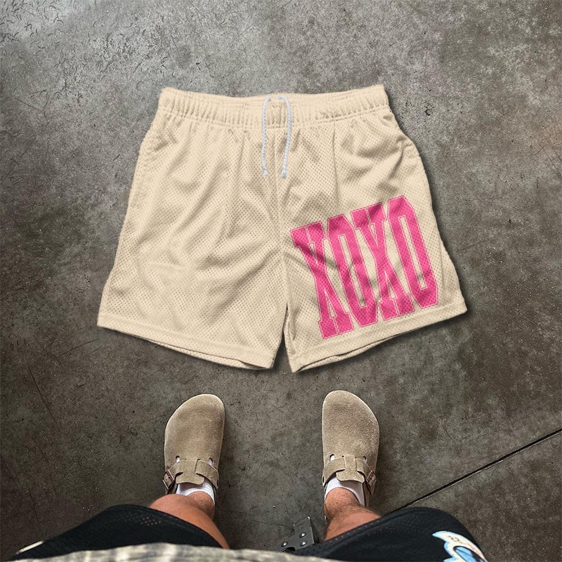 Xoxo Valentine's Day Print Mesh Shorts - Apricot - 5XL - image 4