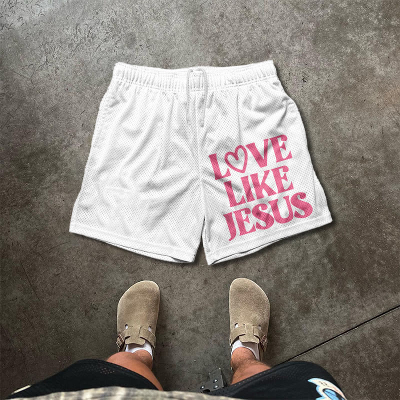 Love Like Jesus Valentine's Day Print Mesh Shorts - White - 5XL - image 2