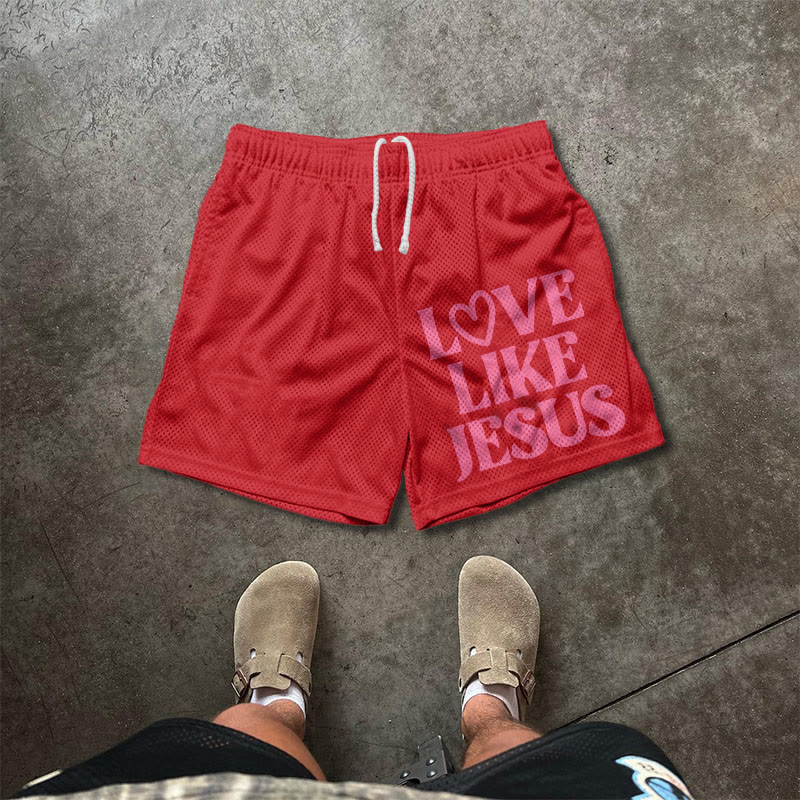Love Like Jesus Valentine's Day Print Mesh Shorts - Red - 5XL - image 1