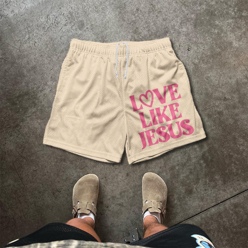 Love Like Jesus Valentine's Day Print Mesh Shorts - Apricot - 5XL - image 4