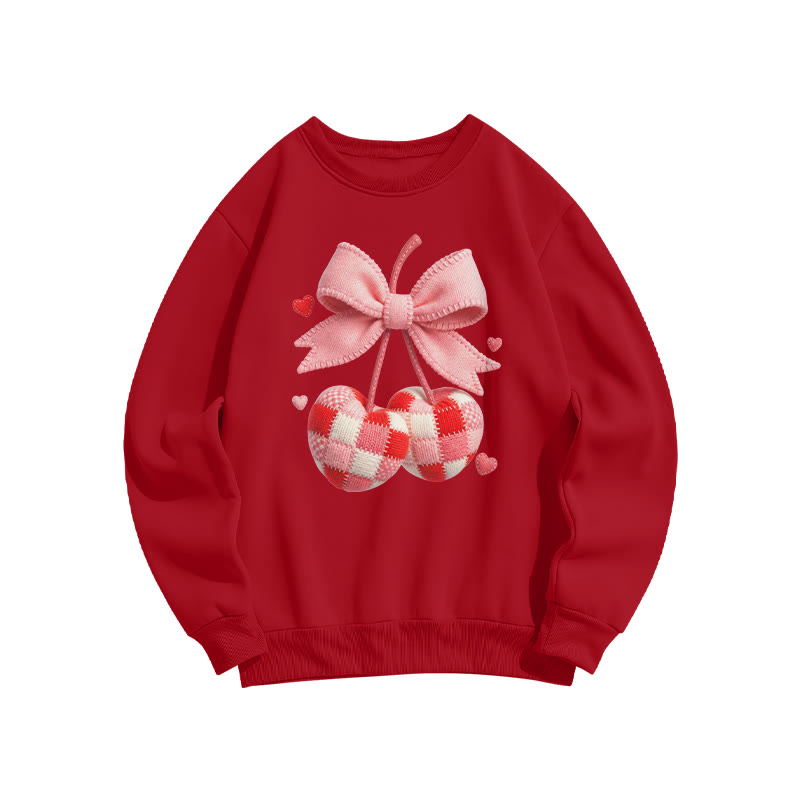 Checked Cherry Valentine's Day Print Sweatshirt - Red - US16-18(2XL) - image 2