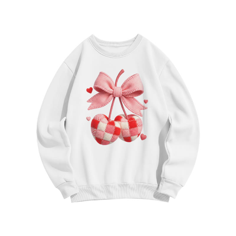Checked Cherry Valentine's Day Print Sweatshirt - White - US16-18(2XL) - image 1
