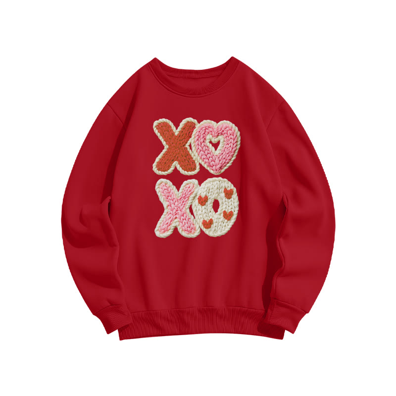 Xoxo Fake Knit-textured Valentine's Day Print Sweatshirt - Red - US16-18(2XL) - image 2