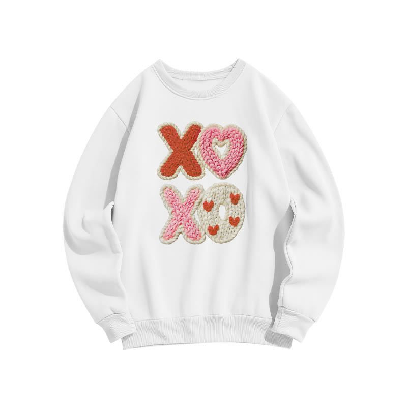 Xoxo Fake Knit-textured Valentine's Day Print Sweatshirt - White - US16-18(2XL) - image 1