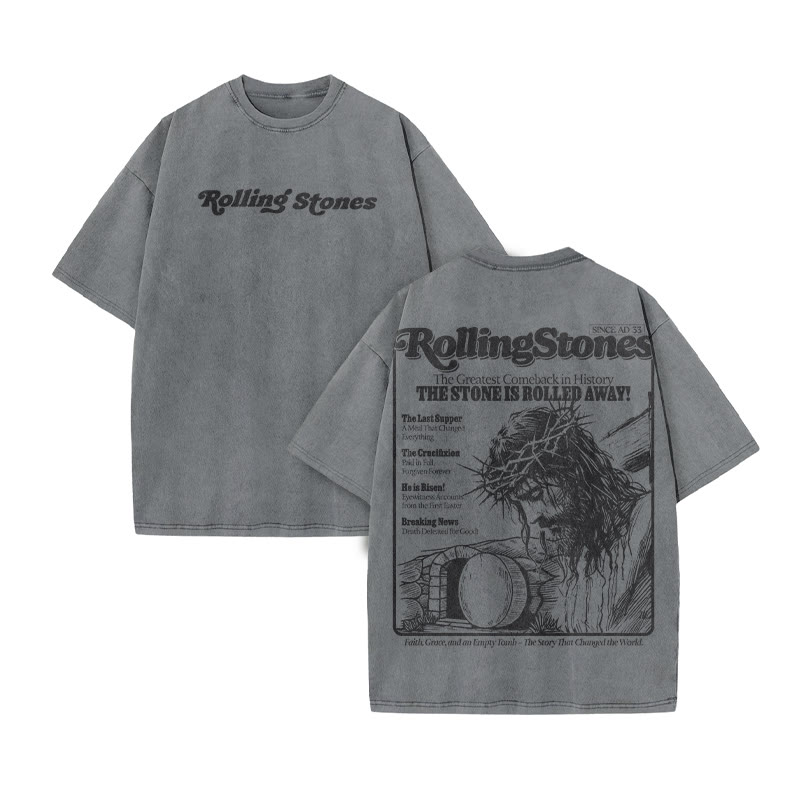 Rolling Stones The Stone Is Rolled Away Print Acid Washed T-shirt - Grey - US20-22(3XL) - image 2