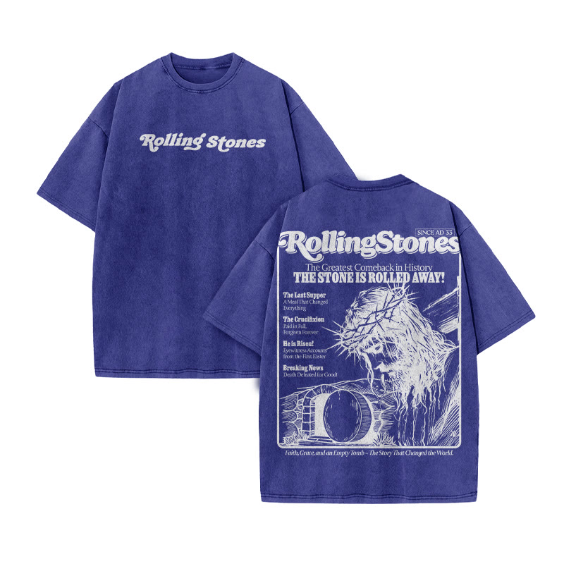 Rolling Stones The Stone Is Rolled Away Print Acid Washed T-shirt - Blue - US20-22(3XL) - image 8