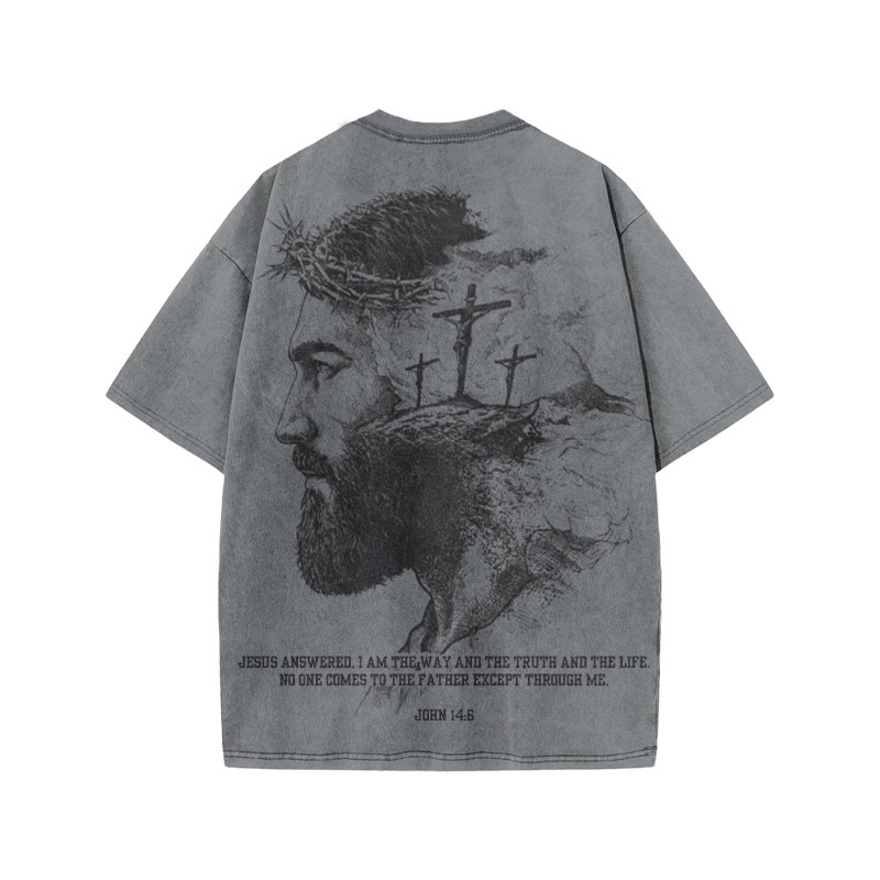 Jesus Answered, I Am The Way And The Truth And The Life Print Acid Washed T-shirt - image 1