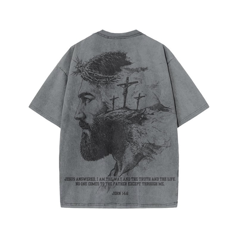 Jesus Answered, I Am The Way And The Truth And The Life Print Acid Washed T-shirt - image 1