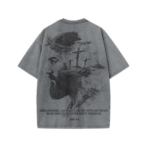Jesus Answered, I Am The Way And The Truth And The Life Print Acid Washed T-shirt - image 1