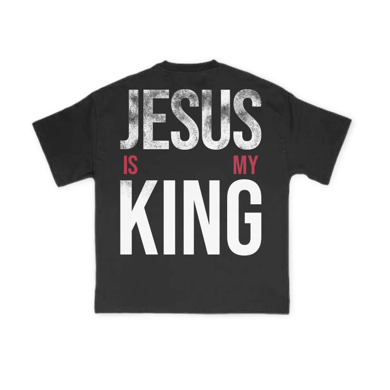Jesus Is My King Distressed Print T-shirt - Black - US16-18(2XL) - image 3