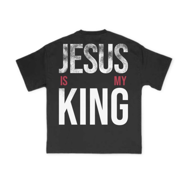 Jesus Is My King Distressed Print T-shirt - Black - US16-18(2XL) - image 3