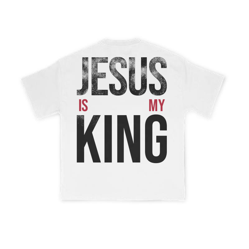 Jesus Is My King Distressed Print T-shirt - White - US16-18(2XL) - image 1