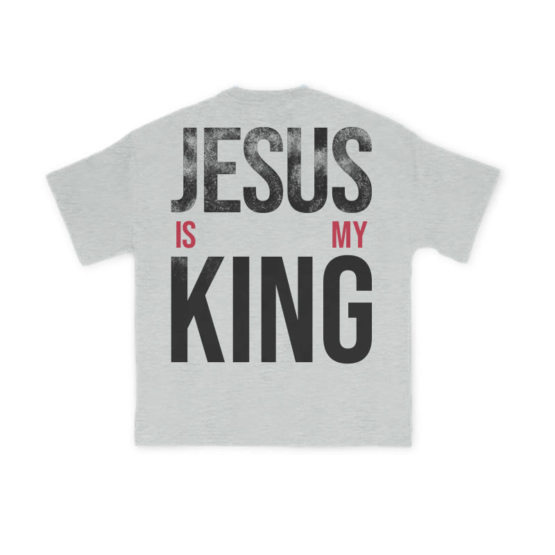 Jesus Is My King Distressed Print T-shirt - Grey - US16-18(2XL) - image 4