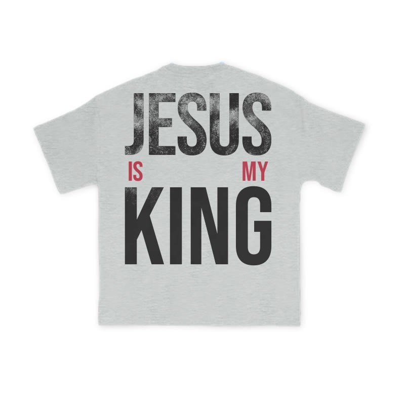 Jesus Is My King Distressed Print T-shirt - Grey - US16-18(2XL) - image 4