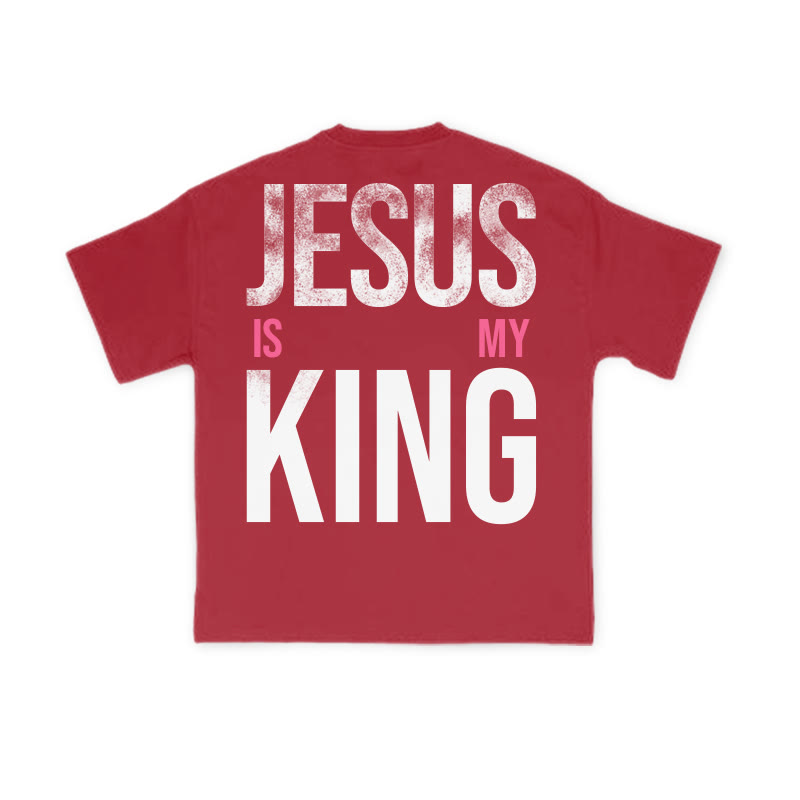 Jesus Is My King Distressed Print T-shirt - Red - US16-18(2XL) - image 2