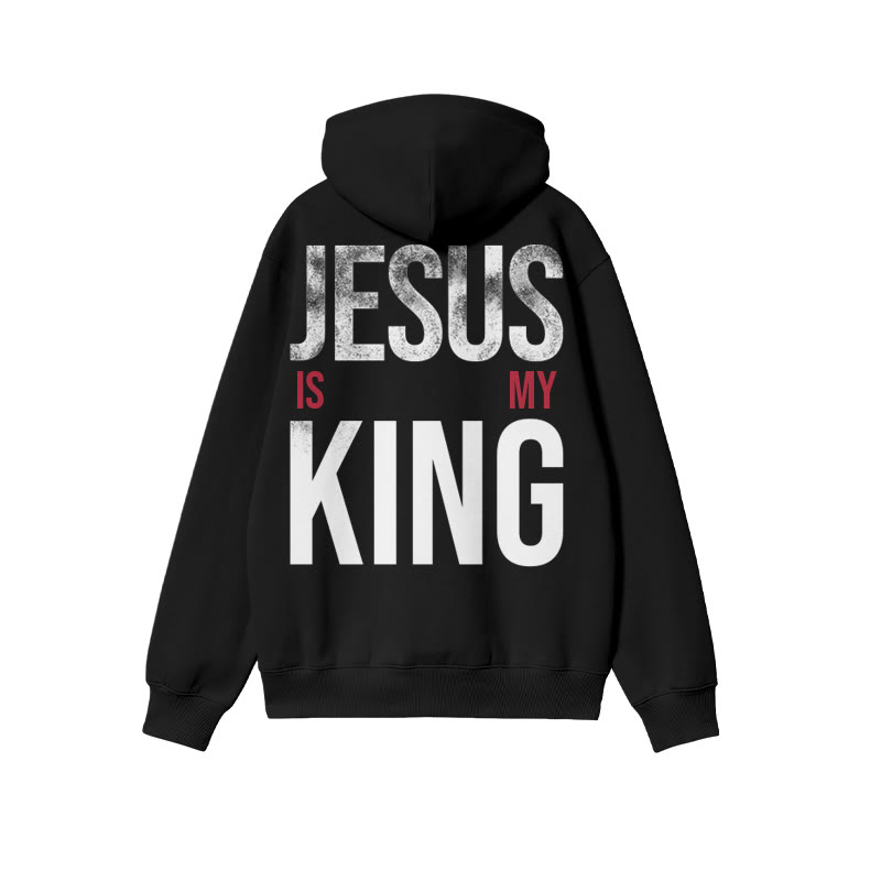 Jesus Is My King Distressed Print Hoodie - Black - US16-18(2XL) - image 1