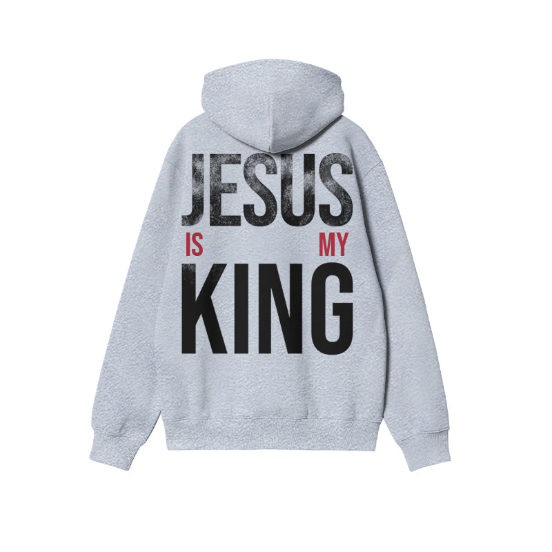 Jesus Is My King Distressed Print Hoodie - Grey - US16-18(2XL) - image 3