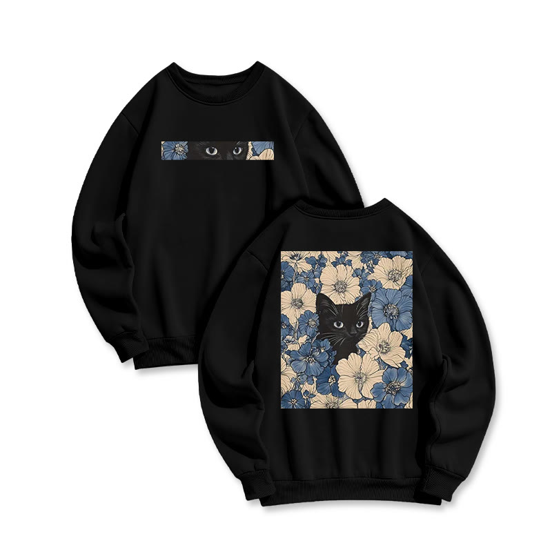 Black Cat In A Patchwork Flower Field Print Sweatshirt - Black - US16-18(2XL) - image 2