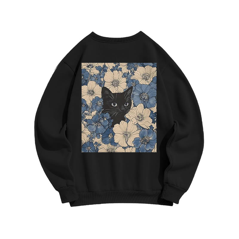 Black Cat In A Patchwork Flower Field Print Sweatshirt - image 1