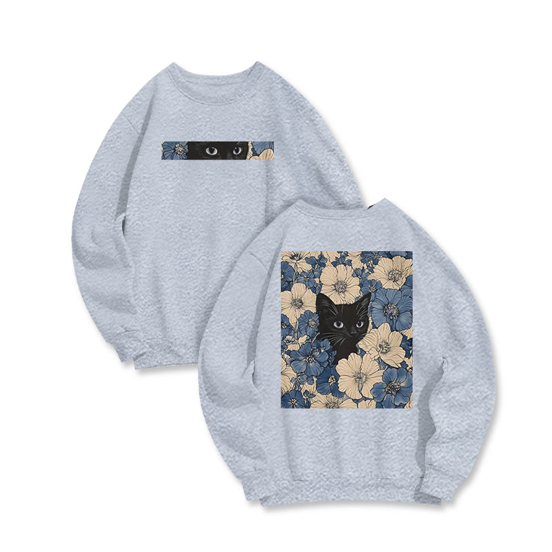 Black Cat In A Patchwork Flower Field Print Sweatshirt - Grey - US16-18(2XL) - image 4