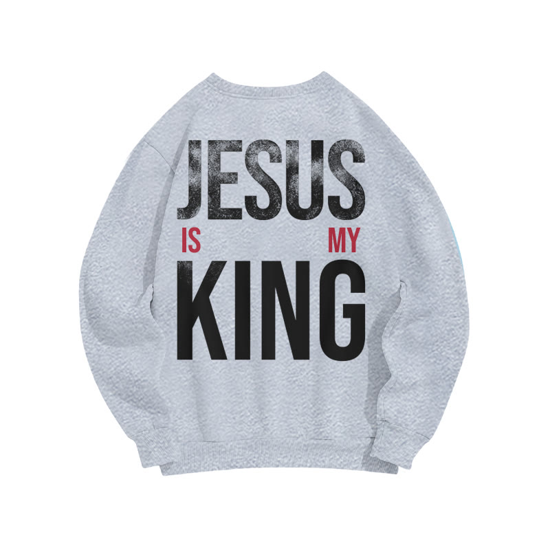 Jesus Is My King Distressed Print Sweatshirt - Grey - US16-18(2XL) - image 3