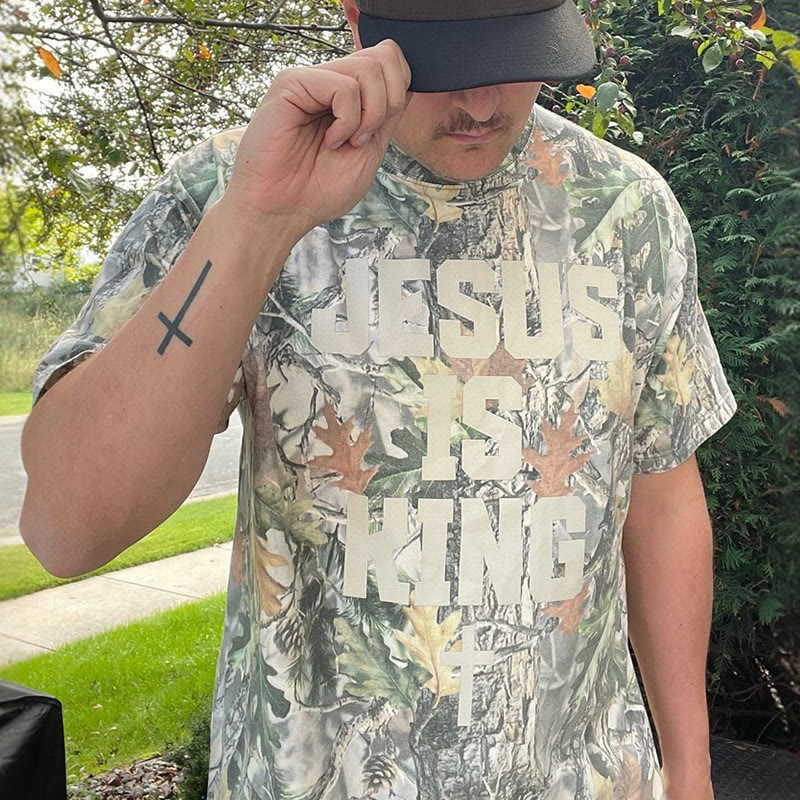Jesus Is King Cross Dead Leaves Camouflage Print Causal T-shirt - image 2