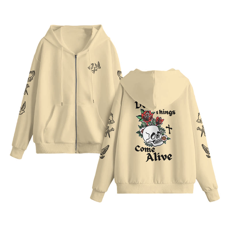 Dead Things Come Alive Print Zip Up Hoodie - Apricot - US16-18(2XL) - image 4
