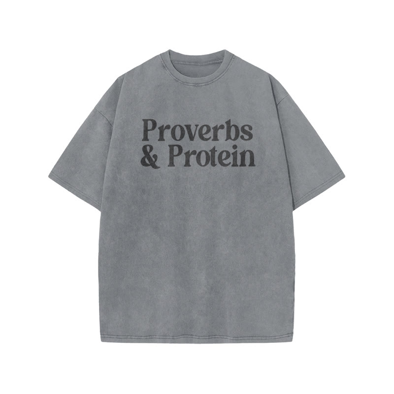 Proverbs & Protein Print Acid Washed T-shirt - Grey - US20-22(3XL) - image 2