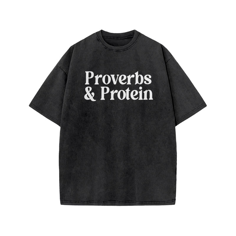 Proverbs & Protein Print Acid Washed T-shirt - Black - US20-22(3XL) - image 1