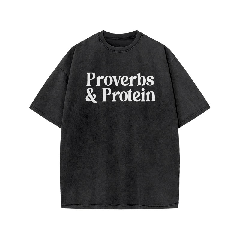 Proverbs & Protein Print Acid Washed T-shirt - Black - US20-22(3XL) - image 1