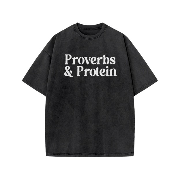 Proverbs & Protein Print Acid Washed T-shirt - Black - US20-22(3XL) - image 1