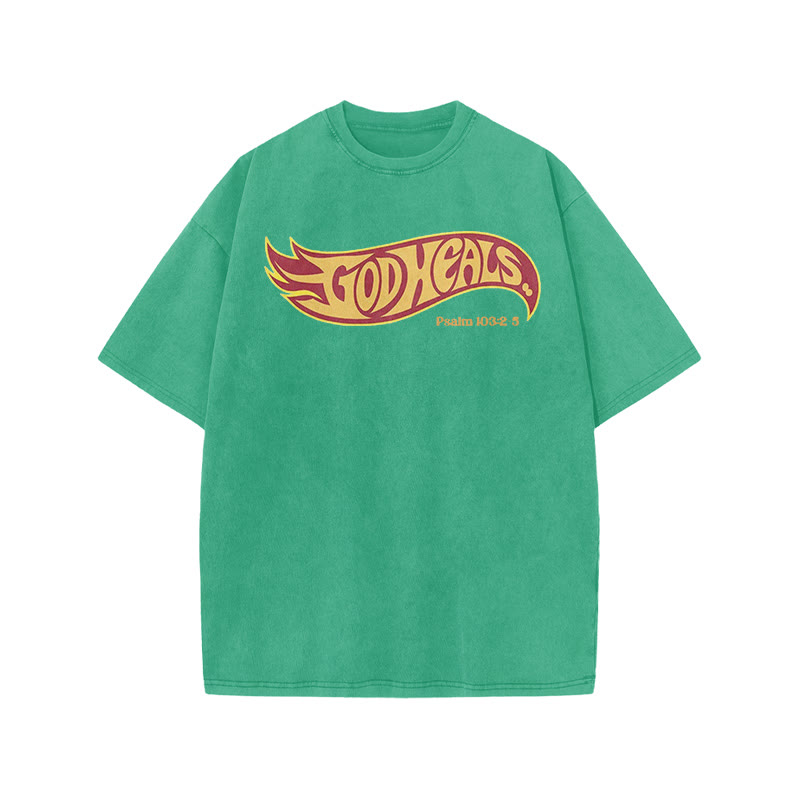 God Heals Psalm 103:2-5 Print Acid Washed T-shirt - Green - US20-22(3XL) - image 6