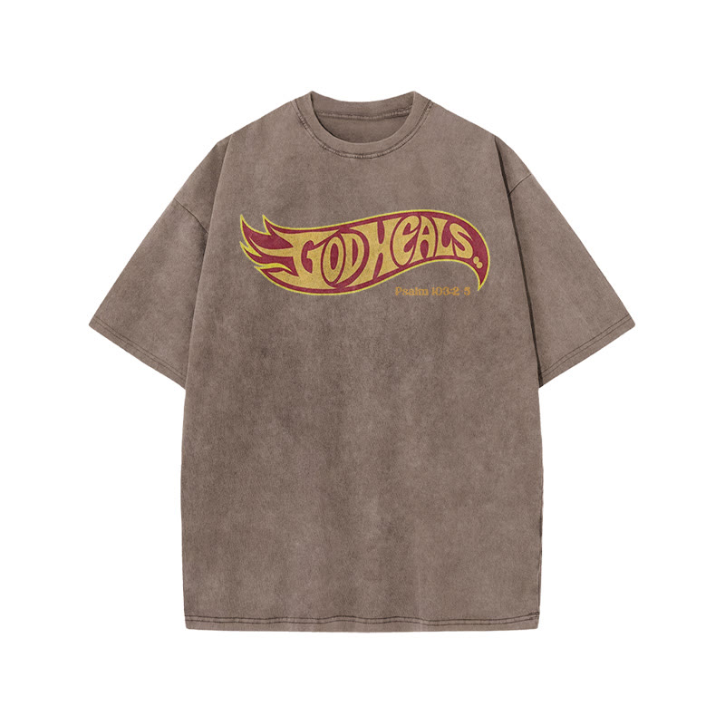 God Heals Psalm 103:2-5 Print Acid Washed T-shirt - Coffee - US20-22(3XL) - image 5