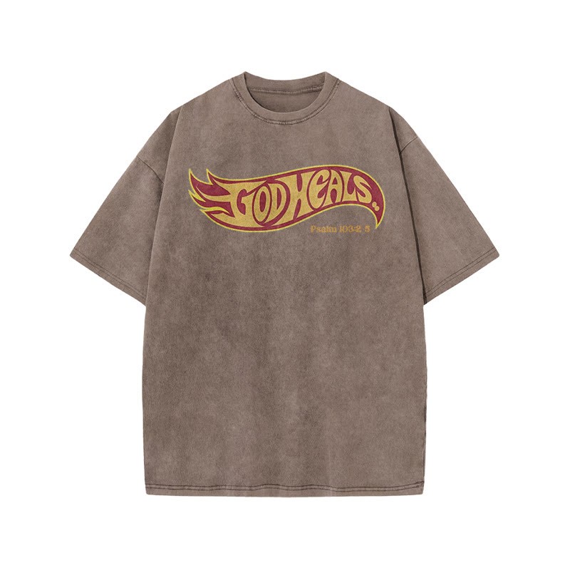 God Heals Psalm 103:2-5 Print Acid Washed T-shirt - Coffee - US20-22(3XL) - image 5