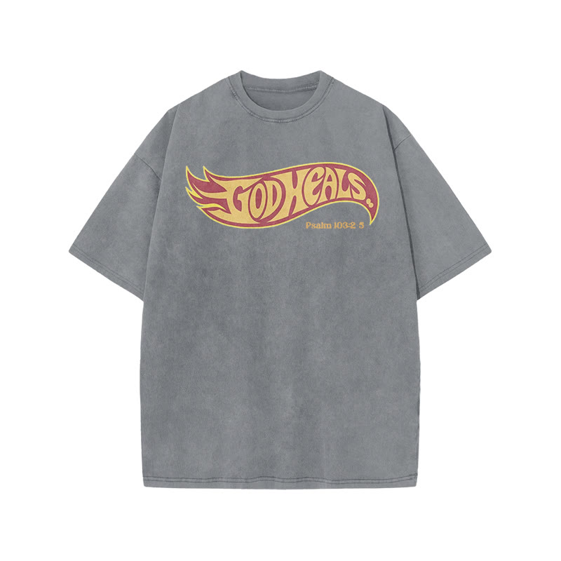God Heals Psalm 103:2-5 Print Acid Washed T-shirt - Grey - US20-22(3XL) - image 2